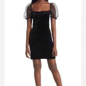 NWT Jump Apparel Puff Sleeve Velvet Minidress in Black Size 0/0